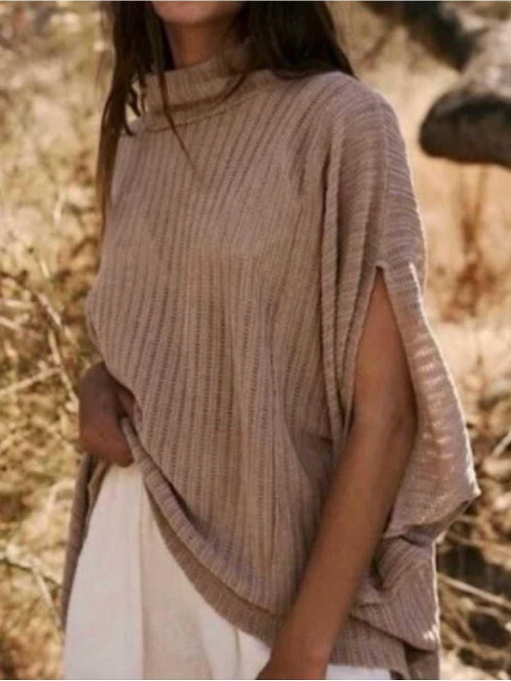 Free People FP Beach Ribbed Knit Sweater – Neutral Boho Coastal